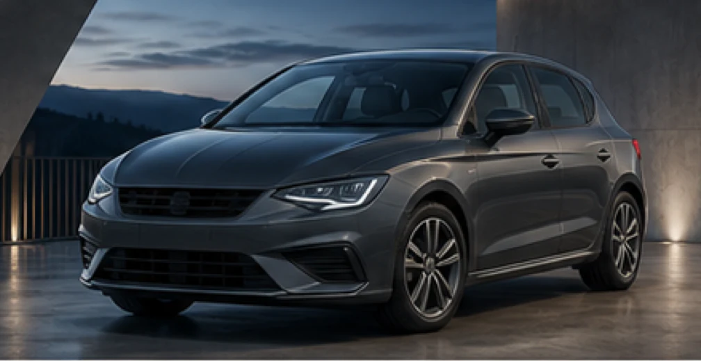 Graphitfarbener Seat Ibiza im modernen Fahrzeugstudio